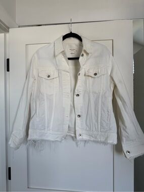rag & bone White Denim Jacket with Raw Hem